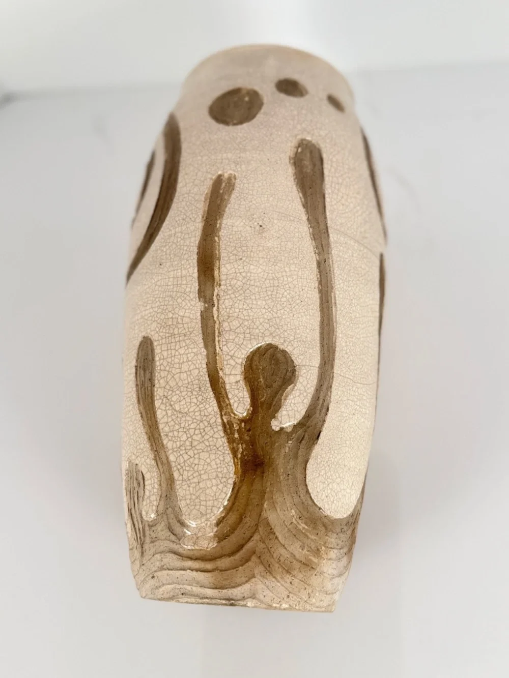 Midcentury Handmade Stoneware Crackle Glaze Vase